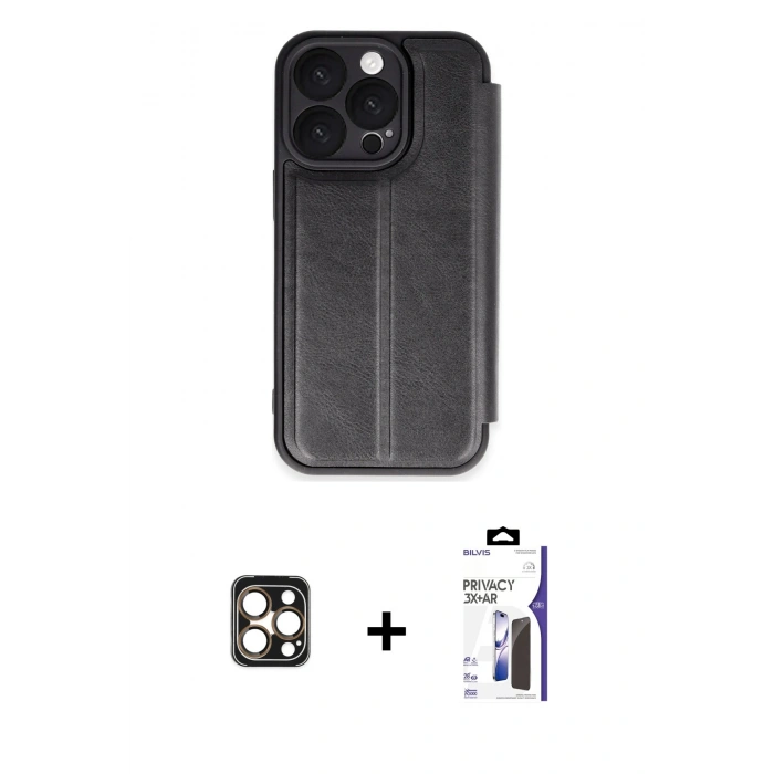 MARSİLYAN™- iPhone 16 Pro Max Kılıf Zirve Yansıma Serisi - Siyah Bilvis 3X AR Hayalet Cam Ekran Koruyucu + PVD Metal Kamera Lens - GD