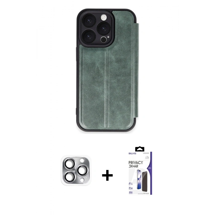MARSİLYAN™- iPhone 16 Pro Max Kılıf Zirve Yansıma Serisi - Siyah Bilvis 3X AR Hayalet Cam Ekran Koruyucu + Pers Alüminyum Kamera Lens - GI