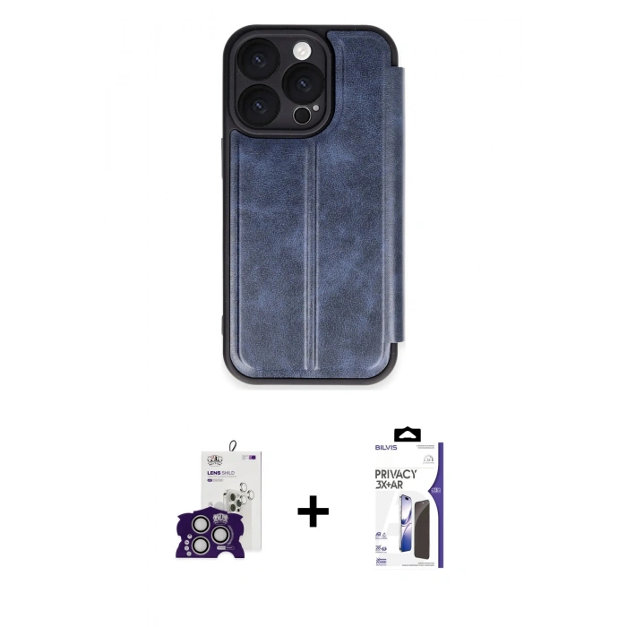 MARSİLYAN™- iPhone 16 Pro Max Kılıf Zirve Yansıma Serisi - Siyah Bilvis 3X AR Hayalet Cam Ekran Koruyucu + Bilvis Titan Kamera Lens - GS