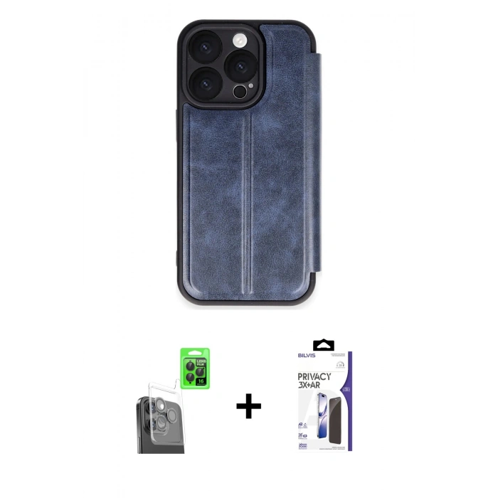 MARSİLYAN™- iPhone 16 Pro Max Kılıf Zirve Yansıma Serisi - Siyah Bilvis 3X AR Hayalet Cam Ekran Koruyucu + Raze Metal Kamera Lens - SH