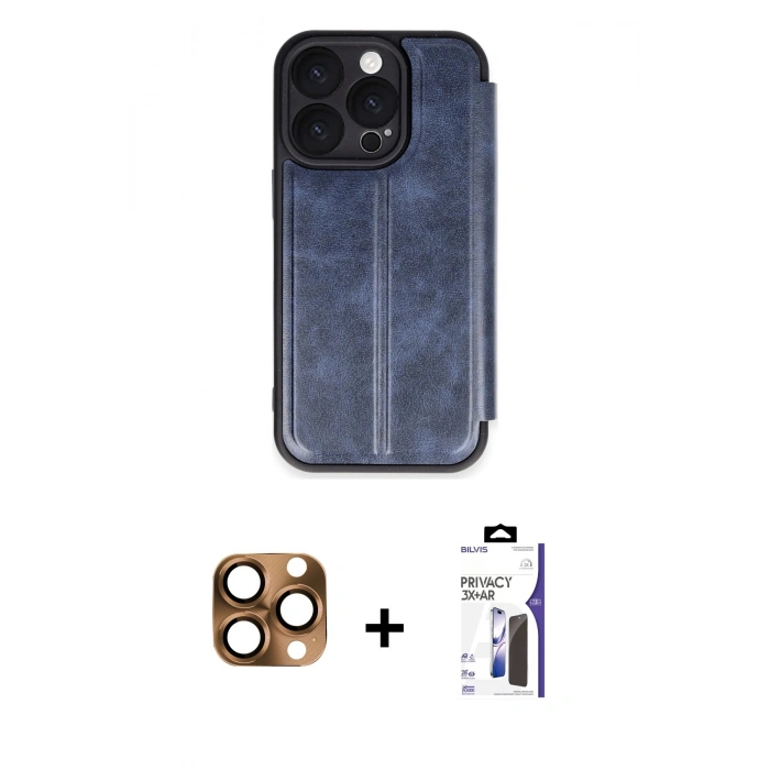 MARSİLYAN™- iPhone 16 Pro Max Kılıf Zirve Yansıma Serisi - Siyah Bilvis 3X AR Hayalet Cam Ekran Koruyucu + Pers Alüminyum Kamera Lens - CLTM