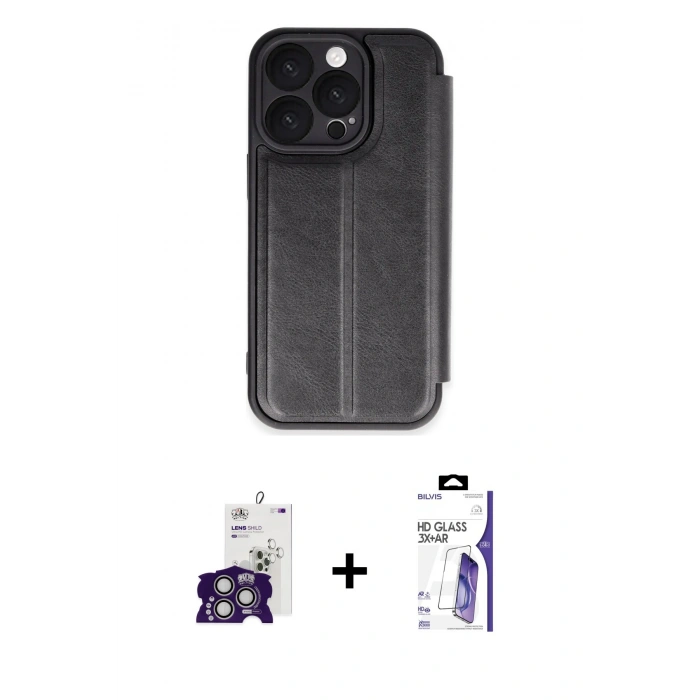 MARSİLYAN™- iPhone 16 Pro Max Kılıf Zirve Yansıma Serisi - Siyah Bilvis 3X AR HD Cam Ekran Koruyucu + Bilvis Titan Kamera Lens - GS