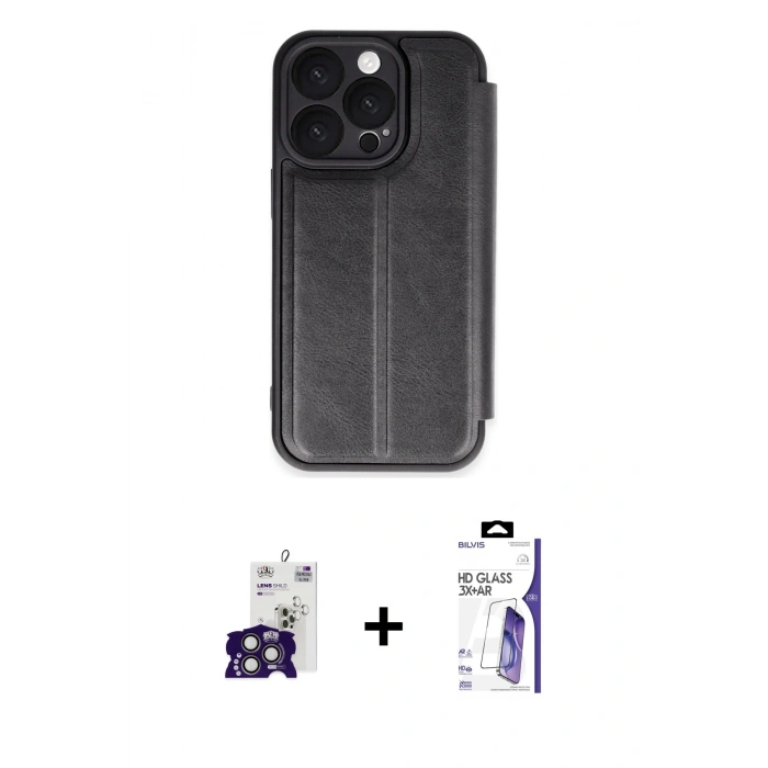 MARSİLYAN™- iPhone 16 Pro Max Kılıf Zirve Yansıma Serisi - Siyah Bilvis 3X AR HD Cam Ekran Koruyucu + Bilvis Titan Kamera Lens - TMGI