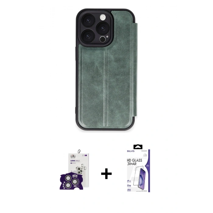 MARSİLYAN™- iPhone 16 Pro Max Kılıf Zirve Yansıma Serisi - Siyah Bilvis 3X AR HD Cam Ekran Koruyucu + Bilvis Titan Kamera Lens - GS
