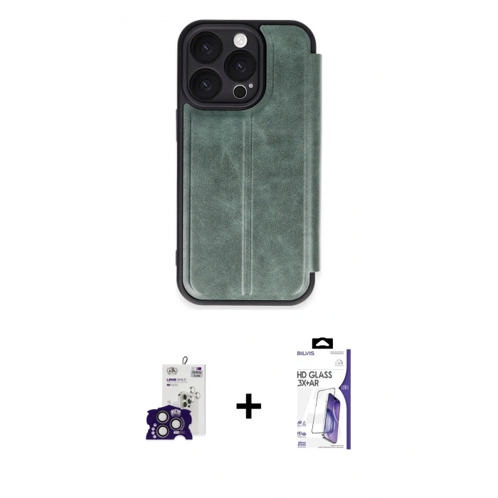 MARSİLYAN™- iPhone 16 Pro Max Kılıf Zirve Yansıma Serisi - Siyah Bilvis 3X AR HD Cam Ekran Koruyucu + Bilvis Titan Kamera Lens - TMGI