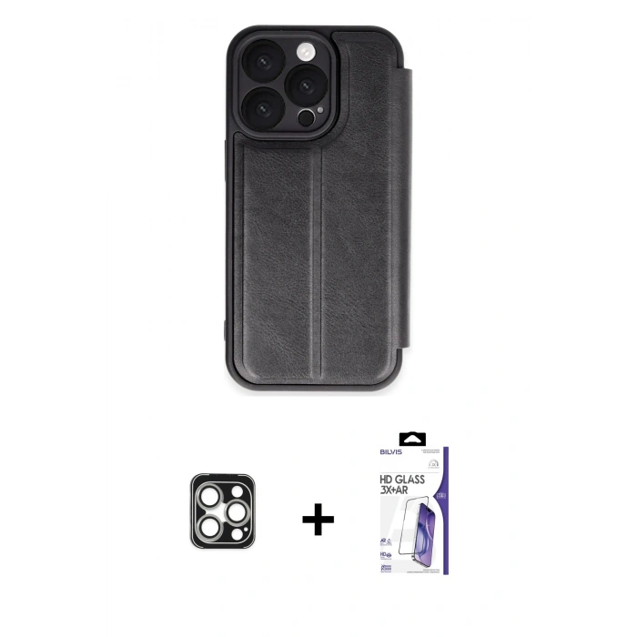 MARSİLYAN™- iPhone 16 Pro Max Kılıf Zirve Yansıma Serisi - Siyah Bilvis 3X AR HD Cam Ekran Koruyucu + PVD Metal Kamera Lens - GS