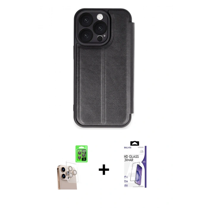 MARSİLYAN™- iPhone 16 Pro Max Kılıf Zirve Yansıma Serisi - Siyah Bilvis 3X AR HD Cam Ekran Koruyucu + Raze Metal Kamera Lens - NLGY
