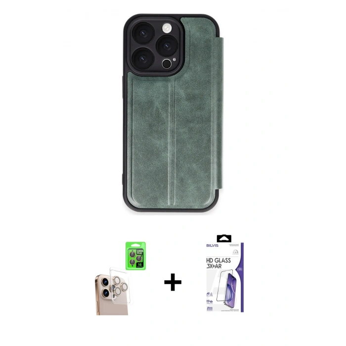 MARSİLYAN™- iPhone 16 Pro Max Kılıf Zirve Yansıma Serisi - Siyah Bilvis 3X AR HD Cam Ekran Koruyucu + Raze Metal Kamera Lens - NLGY