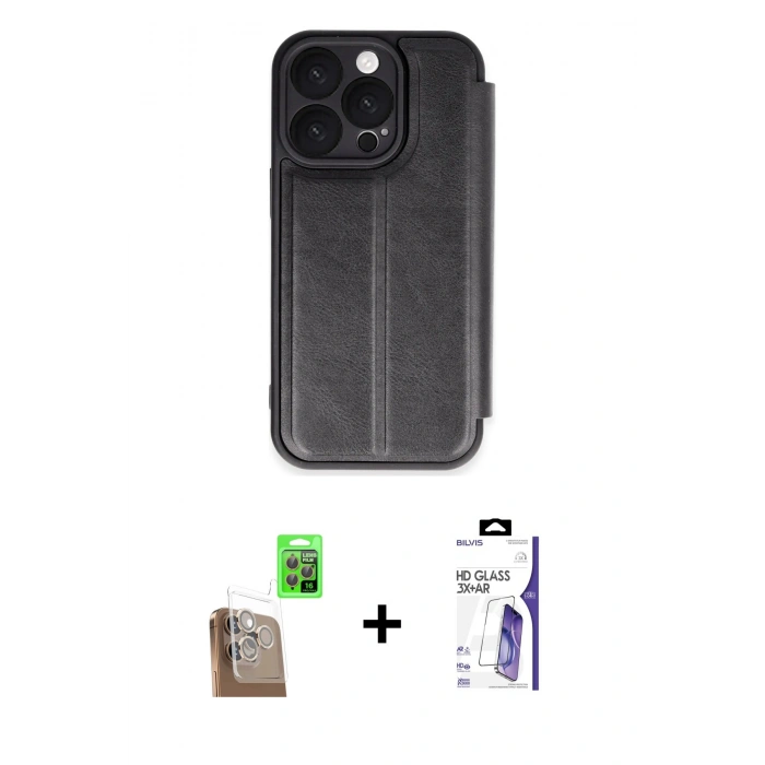 MARSİLYAN™- iPhone 16 Pro Max Kılıf Zirve Yansıma Serisi - Siyah Bilvis 3X AR HD Cam Ekran Koruyucu + Raze Metal Kamera Lens - CLTM