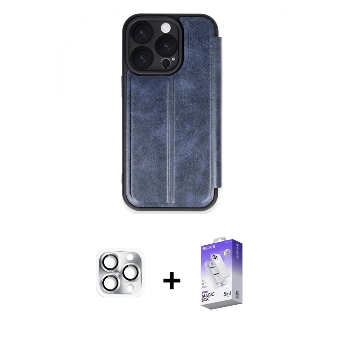 MARSİLYAN™- iPhone 16 Pro Max Kılıf Zirve Yansıma Serisi - Siyah Bilvis 5in1 3D Magic Cam Ekran Koruyucu + Pers Alüminyum Kamera Lens - GS