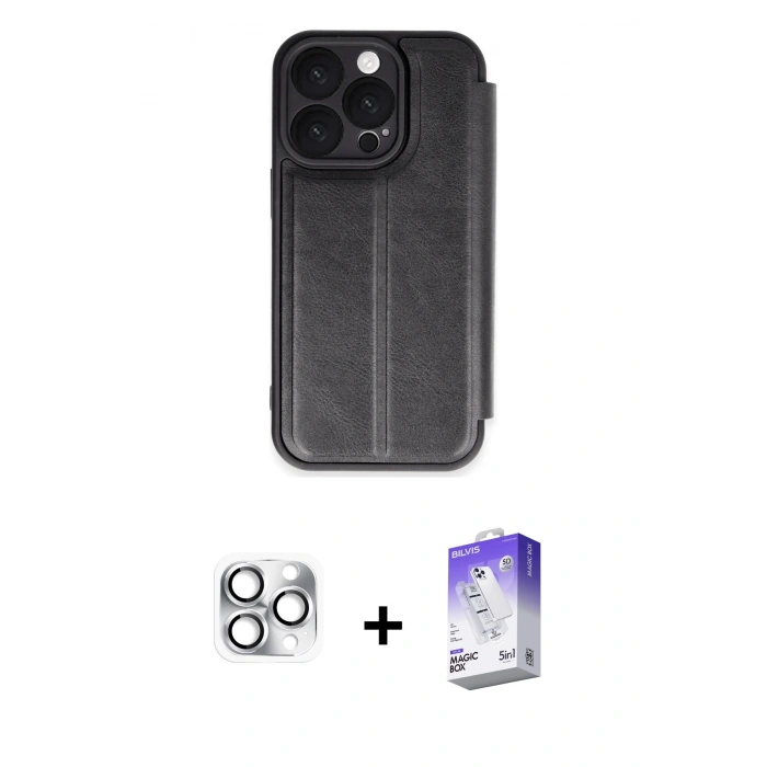 MARSİLYAN™- iPhone 16 Pro Max Kılıf Zirve Yansıma Serisi - Siyah Bilvis 5in1 3D Magic Cam Ekran Koruyucu + Pers Alüminyum Kamera Lens - GS