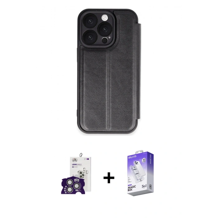 MARSİLYAN™- iPhone 16 Pro Max Kılıf Zirve Yansıma Serisi - Siyah Bilvis 5in1 3D Magic Cam Ekran Koruyucu + Bilvis Titan Kamera Lens - GS