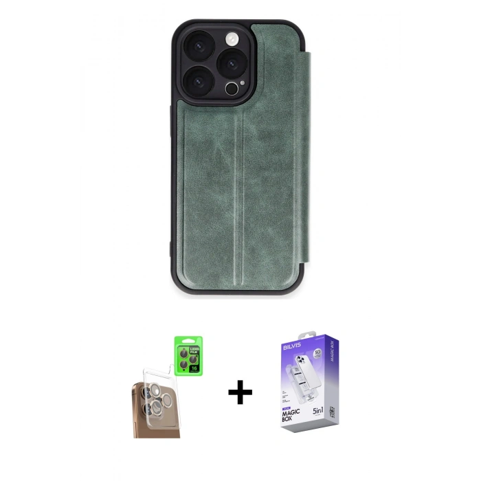 MARSİLYAN™- iPhone 16 Pro Max Kılıf Zirve Yansıma Serisi - Siyah Bilvis 5in1 3D Magic Cam Ekran Koruyucu + Raze Metal Kamera Lens - CLTM