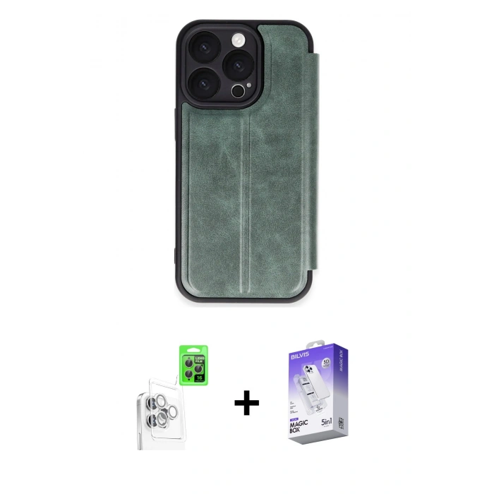 MARSİLYAN™- iPhone 16 Pro Max Kılıf Zirve Yansıma Serisi - Siyah Bilvis 5in1 3D Magic Cam Ekran Koruyucu + Raze Metal Kamera Lens - BZ