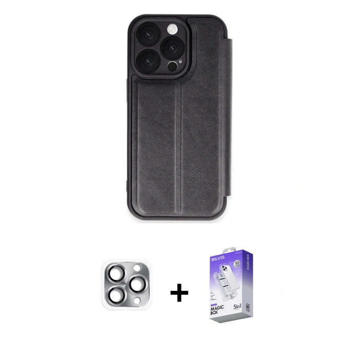 MARSİLYAN™- iPhone 16 Pro Max Kılıf Zirve Yansıma Serisi - Siyah Bilvis 5in1 3D Magic Cam Ekran Koruyucu + Pers Alüminyum Kamera Lens - GI