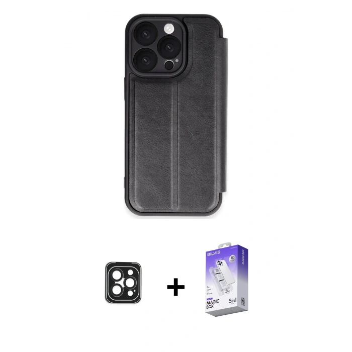 MARSİLYAN™- iPhone 16 Pro Max Kılıf Zirve Yansıma Serisi - Siyah Bilvis 5in1 3D Magic Cam Ekran Koruyucu + PVD Metal Kamera Lens - SH
