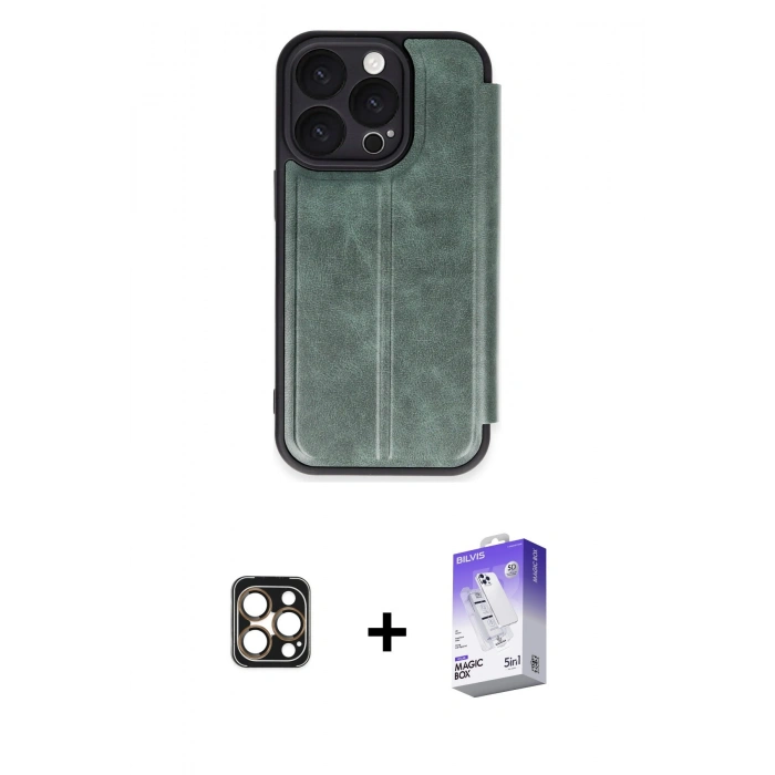 MARSİLYAN™- iPhone 16 Pro Max Kılıf Zirve Yansıma Serisi - Siyah Bilvis 5in1 3D Magic Cam Ekran Koruyucu + PVD Metal Kamera Lens - GD