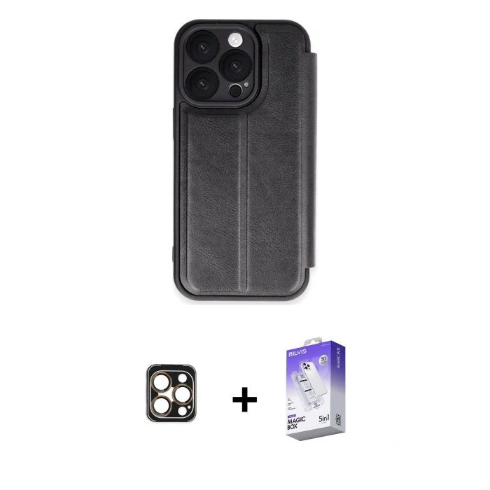 MARSİLYAN™- iPhone 16 Pro Max Kılıf Zirve Yansıma Serisi - Siyah Bilvis 5in1 3D Magic Cam Ekran Koruyucu + PVD Metal Kamera Lens - GD