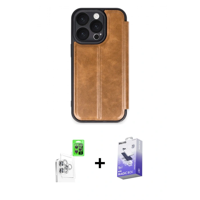 MARSİLYAN™- iPhone 16 Pro Max Kılıf Zirve Yansıma Serisi - Siyah Bilvis 5in1 5D Magic Hayalet Cam Ekran Koruyucu + Beyaz Raze Metal Kamera Lens