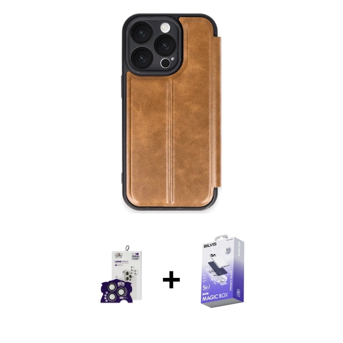 MARSİLYAN™- iPhone 16 Pro Max Kılıf Zirve Yansıma Serisi - Siyah Bilvis 5in1 5D Magic Hayalet Cam Ekran Koruyucu + Titanyum Gri Bilvis Titan Kamera Lens