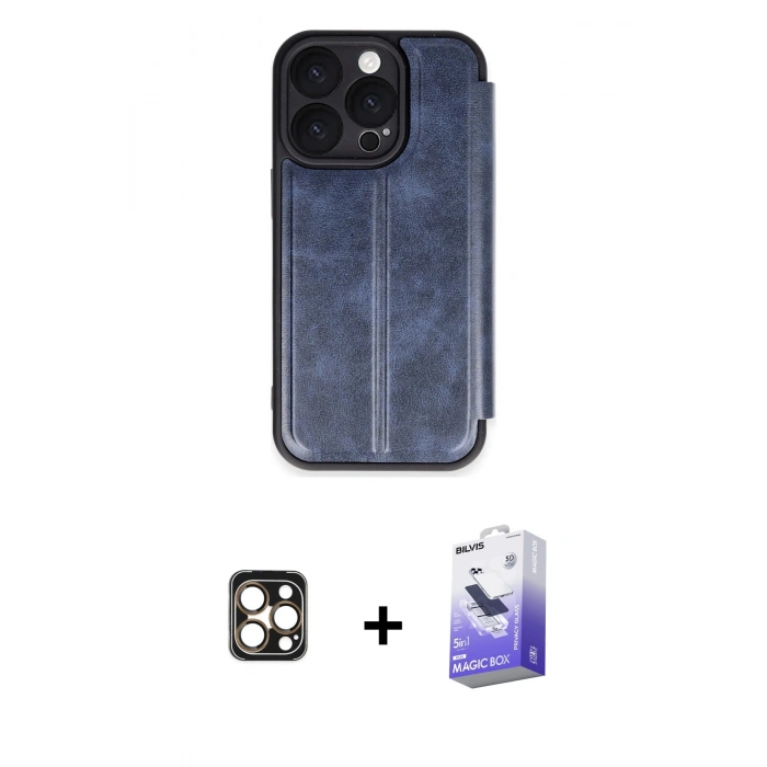 MARSİLYAN™- iPhone 16 Pro Max Kılıf Zirve Yansıma Serisi - Siyah Bilvis 5in1 5D Magic Hayalet Cam Ekran Koruyucu + PVD Metal Kamera Lens - GD