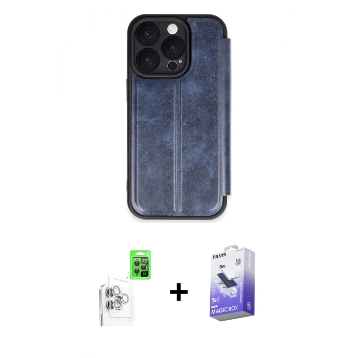 MARSİLYAN™- iPhone 16 Pro Max Kılıf Zirve Yansıma Serisi - Siyah Bilvis 5in1 5D Magic Hayalet Cam Ekran Koruyucu + Beyaz Raze Metal Kamera Lens