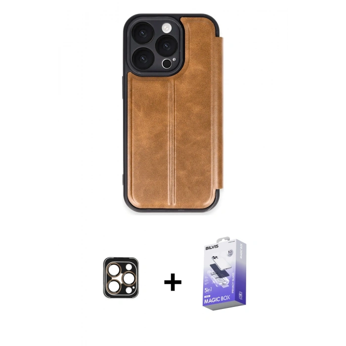 MARSİLYAN™- iPhone 16 Pro Max Kılıf Zirve Yansıma Serisi - Siyah Bilvis 5in1 5D Magic Hayalet Cam Ekran Koruyucu + PVD Metal Kamera Lens - GD