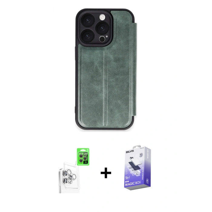 MARSİLYAN™- iPhone 16 Pro Max Kılıf Zirve Yansıma Serisi - Siyah Bilvis 5in1 5D Magic Hayalet Cam Ekran Koruyucu + Beyaz Raze Metal Kamera Lens