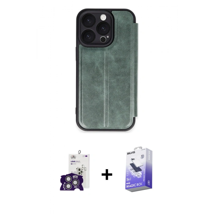 MARSİLYAN™- iPhone 16 Pro Max Kılıf Zirve Yansıma Serisi - Siyah Bilvis 5in1 5D Magic Hayalet Cam Ekran Koruyucu + Bilvis Titan Kamera Lens - GS