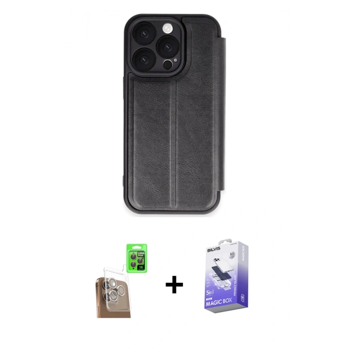 MARSİLYAN™- iPhone 16 Pro Max Kılıf Zirve Yansıma Serisi - Siyah Bilvis 5in1 5D Magic Hayalet Cam Ekran Koruyucu + Raze Metal Kamera Lens - CLTM