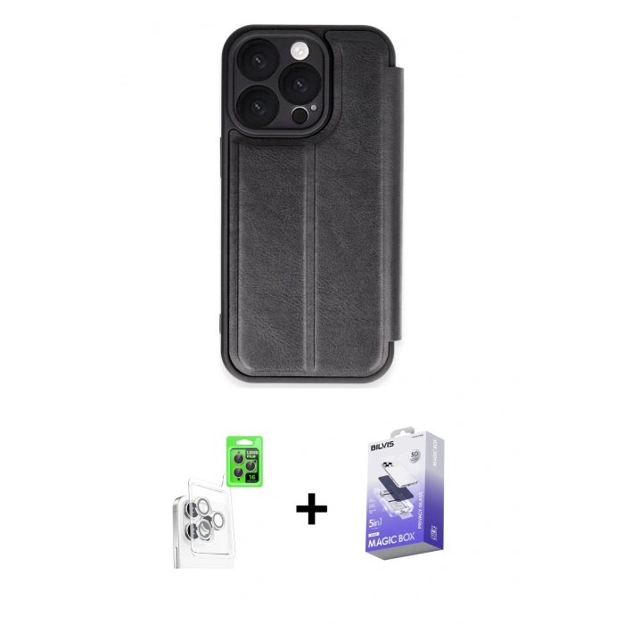 MARSİLYAN™- iPhone 16 Pro Max Kılıf Zirve Yansıma Serisi - Siyah Bilvis 5in1 5D Magic Hayalet Cam Ekran Koruyucu + Beyaz Raze Metal Kamera Lens