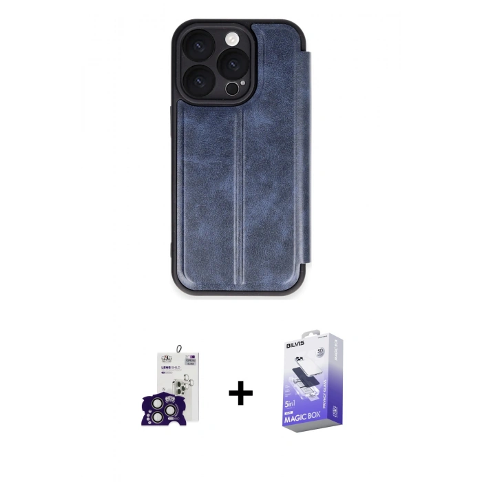 MARSİLYAN™- iPhone 16 Pro Max Kılıf Zirve Yansıma Serisi - Siyah Bilvis 5in1 5D Magic Hayalet Cam Ekran Koruyucu + Titanyum Gri Bilvis Titan Kamera Lens