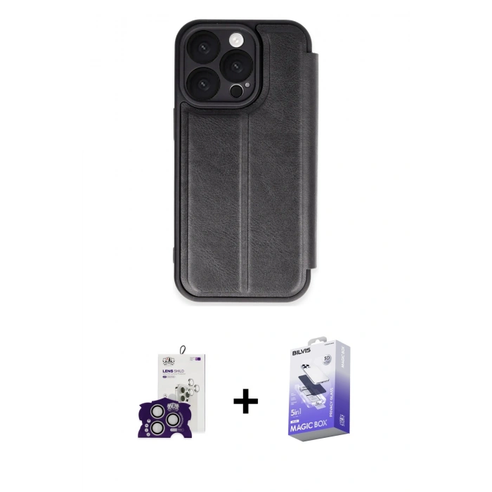 MARSİLYAN™- iPhone 16 Pro Max Kılıf Zirve Yansıma Serisi - Siyah Bilvis 5in1 5D Magic Hayalet Cam Ekran Koruyucu + Bilvis Titan Kamera Lens - GS