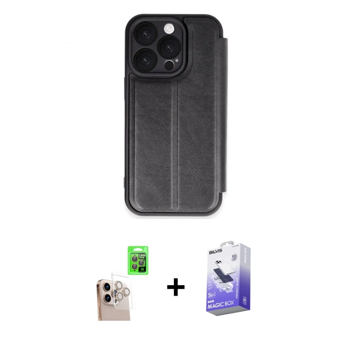 MARSİLYAN™- iPhone 16 Pro Max Kılıf Zirve Yansıma Serisi - Siyah Bilvis 5in1 5D Magic Hayalet Cam Ekran Koruyucu + Raze Metal Kamera Lens - NLGY