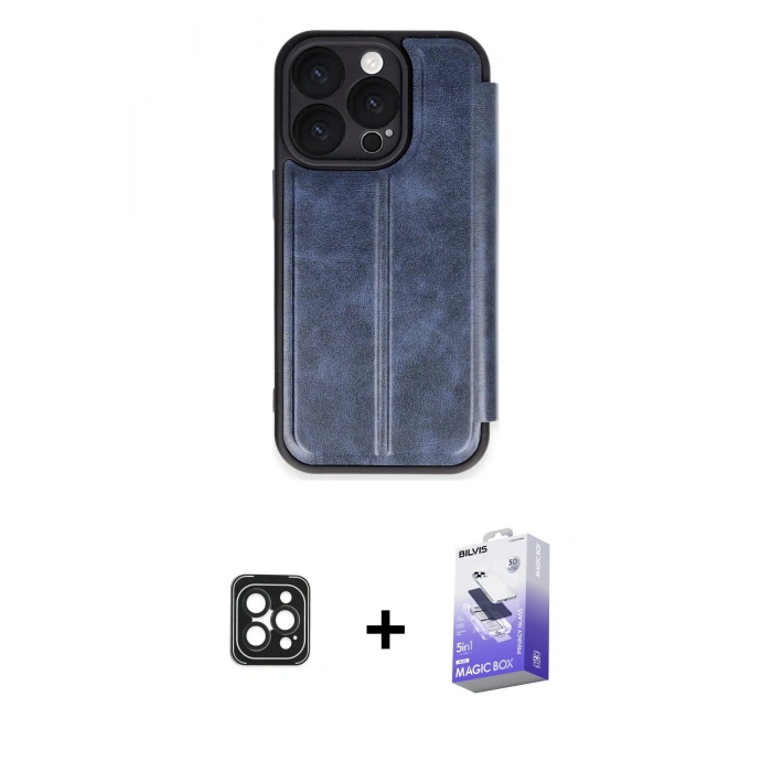 MARSİLYAN™- iPhone 16 Pro Max Kılıf Zirve Yansıma Serisi - Siyah Bilvis 5in1 5D Magic Hayalet Cam Ekran Koruyucu + PVD Metal Kamera Lens - SH