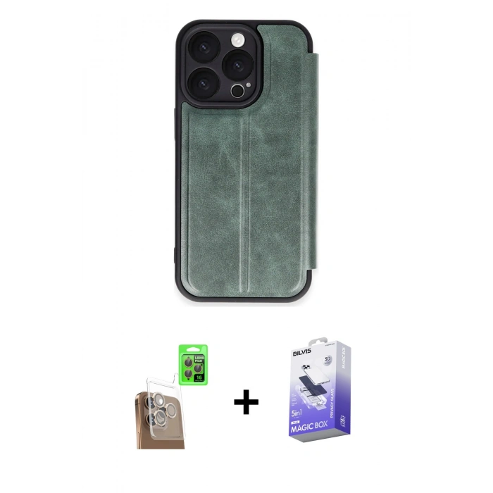 MARSİLYAN™- iPhone 16 Pro Max Kılıf Zirve Yansıma Serisi - Siyah Bilvis 5in1 5D Magic Hayalet Cam Ekran Koruyucu + Raze Metal Kamera Lens - CLTM