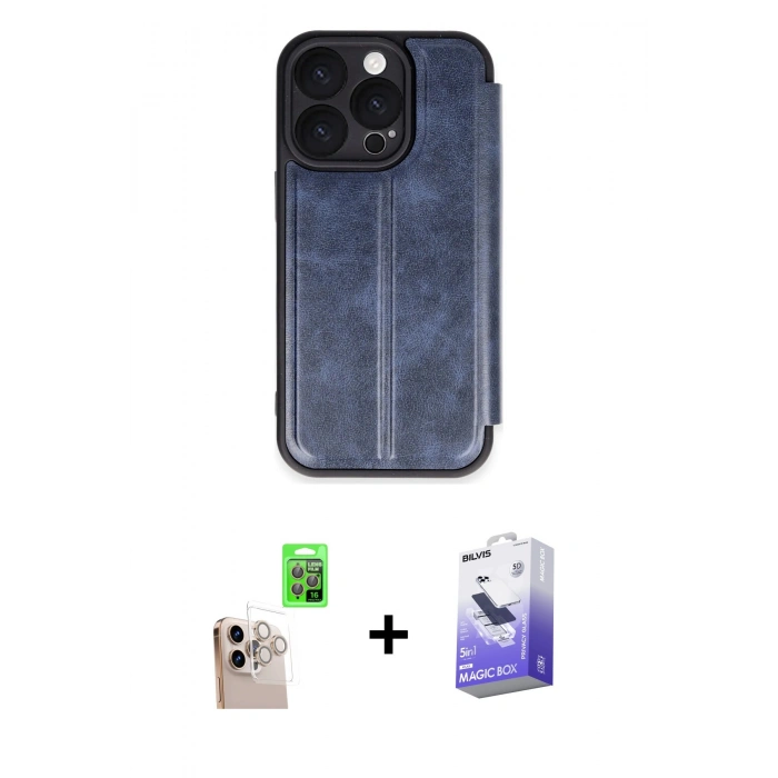MARSİLYAN™- iPhone 16 Pro Max Kılıf Zirve Yansıma Serisi - Siyah Bilvis 5in1 5D Magic Hayalet Cam Ekran Koruyucu + Raze Metal Kamera Lens - NLGY