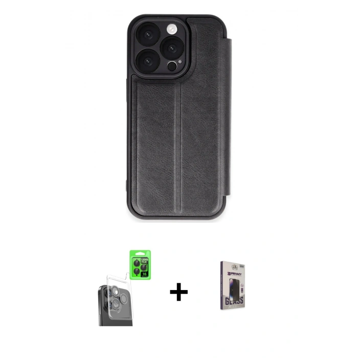 MARSİLYAN™- iPhone 16 Pro Max Kılıf Zirve Yansıma Serisi - Siyah Bilvis Hayalet Cam Ekran Koruyucu + Raze Metal Kamera Lens - SH