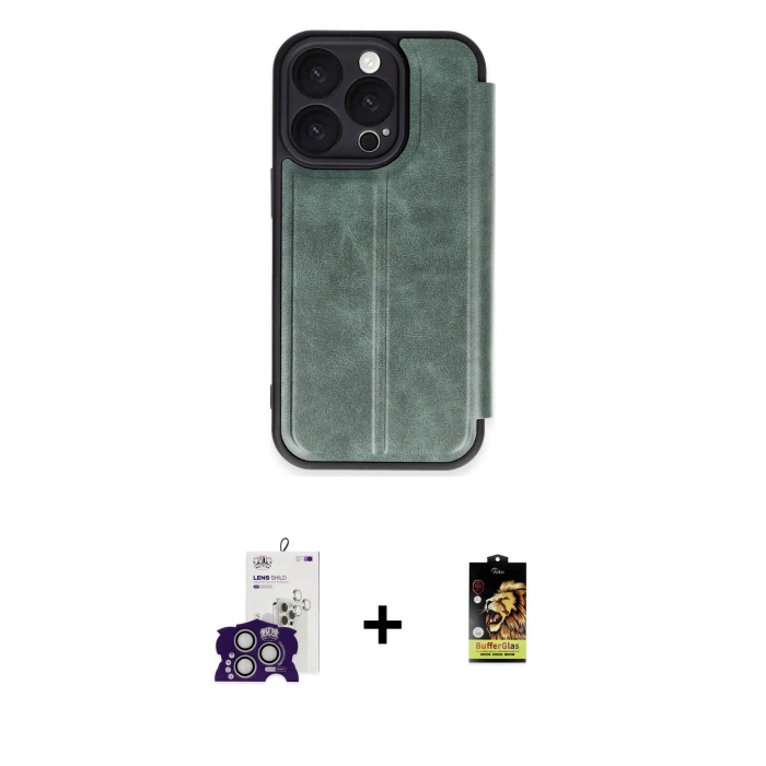 MARSİLYAN™- iPhone 16 Pro Max Kılıf Zirve Yansıma Serisi - Siyah Buffer Cam Ekran Koruyucu + Bilvis Titan Kamera Lens - GS