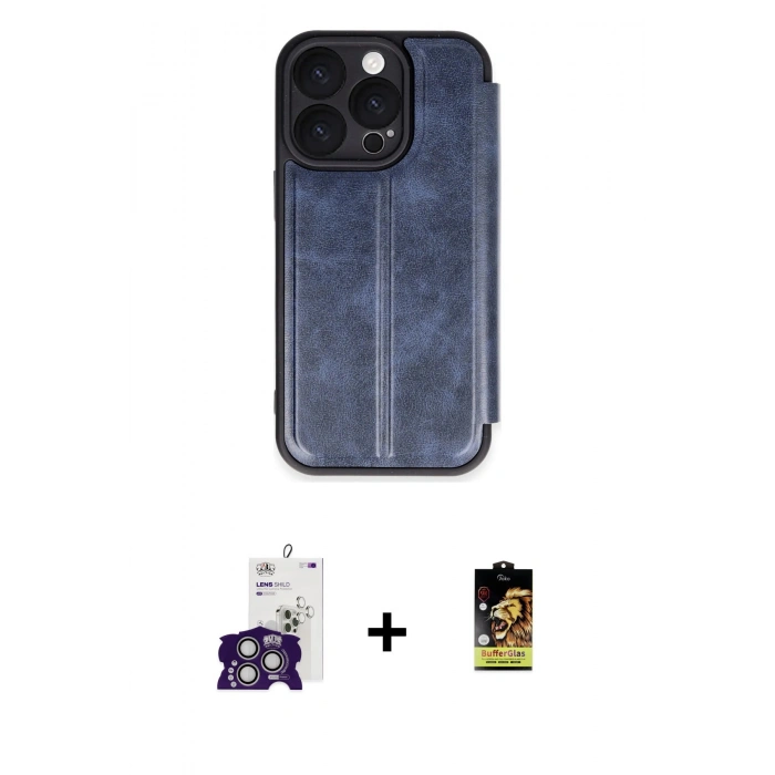 MARSİLYAN™- iPhone 16 Pro Max Kılıf Zirve Yansıma Serisi - Siyah Buffer Cam Ekran Koruyucu + Bilvis Titan Kamera Lens - GS