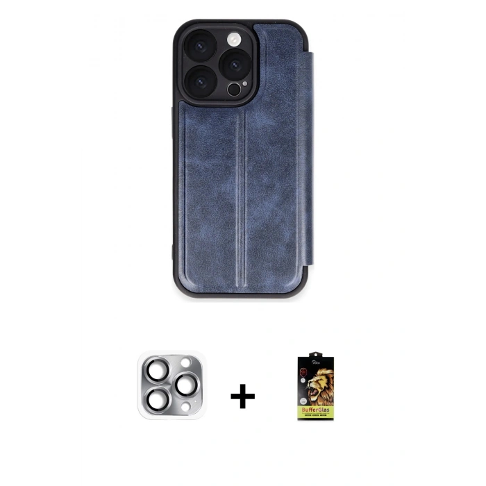 MARSİLYAN™- iPhone 16 Pro Max Kılıf Zirve Yansıma Serisi - Siyah Buffer Cam Ekran Koruyucu + Pers Alüminyum Kamera Lens - GI