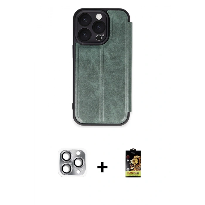 MARSİLYAN™- iPhone 16 Pro Max Kılıf Zirve Yansıma Serisi - Siyah Buffer Cam Ekran Koruyucu + Pers Alüminyum Kamera Lens - GI