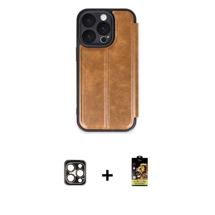 MARSİLYAN™- iPhone 16 Pro Max Kılıf Zirve Yansıma Serisi - Siyah Buffer Cam Ekran Koruyucu + PVD Metal Kamera Lens - GD