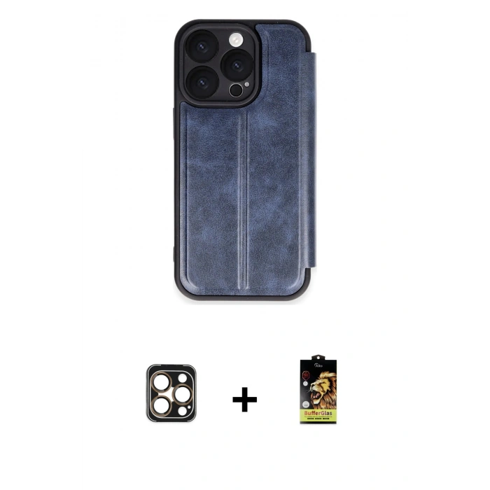 MARSİLYAN™- iPhone 16 Pro Max Kılıf Zirve Yansıma Serisi - Siyah Buffer Cam Ekran Koruyucu + PVD Metal Kamera Lens - GD