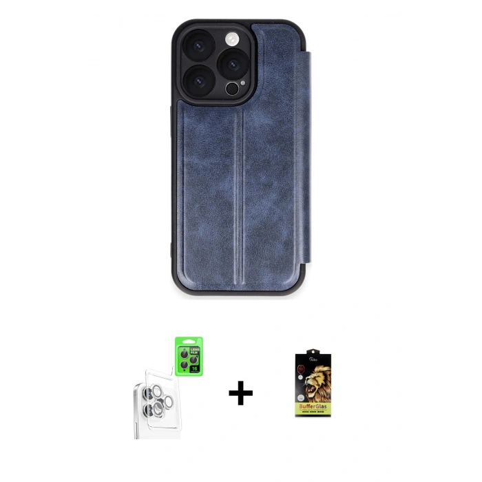 MARSİLYAN™- iPhone 16 Pro Max Kılıf Zirve Yansıma Serisi - Siyah Buffer Cam Ekran Koruyucu + Raze Metal Kamera Lens - BZ