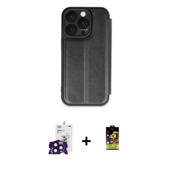MARSİLYAN™- iPhone 16 Pro Max Kılıf Zirve Yansıma Serisi - Siyah Buffer Cam Ekran Koruyucu + Bilvis Titan Kamera Lens - SH