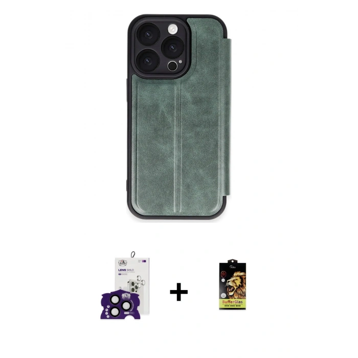 MARSİLYAN™- iPhone 16 Pro Max Kılıf Zirve Yansıma Serisi - Siyah Buffer Cam Ekran Koruyucu + Bilvis Titan Kamera Lens - SH