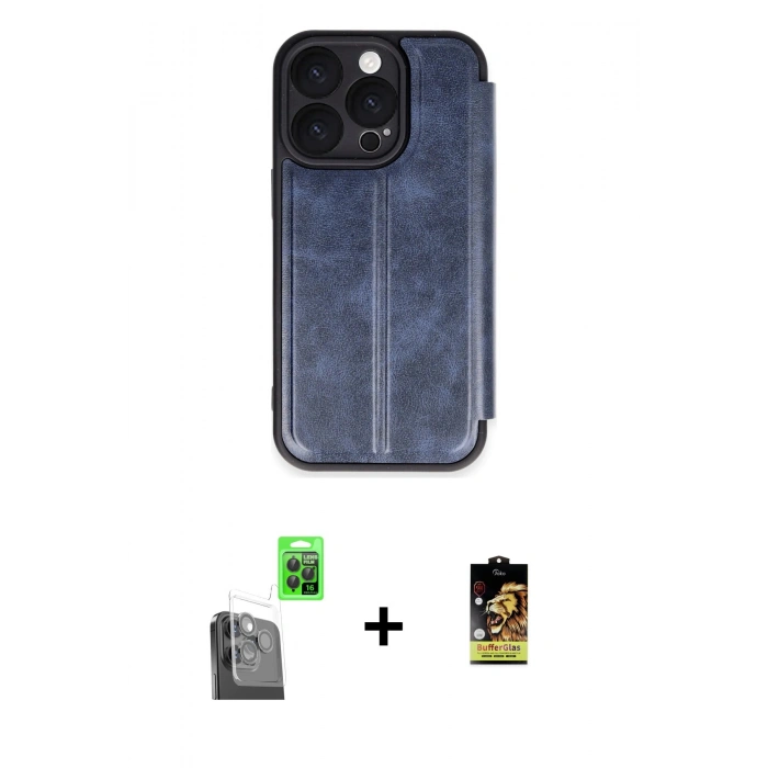 MARSİLYAN™- iPhone 16 Pro Max Kılıf Zirve Yansıma Serisi - Siyah Buffer Cam Ekran Koruyucu + Raze Metal Kamera Lens - SH