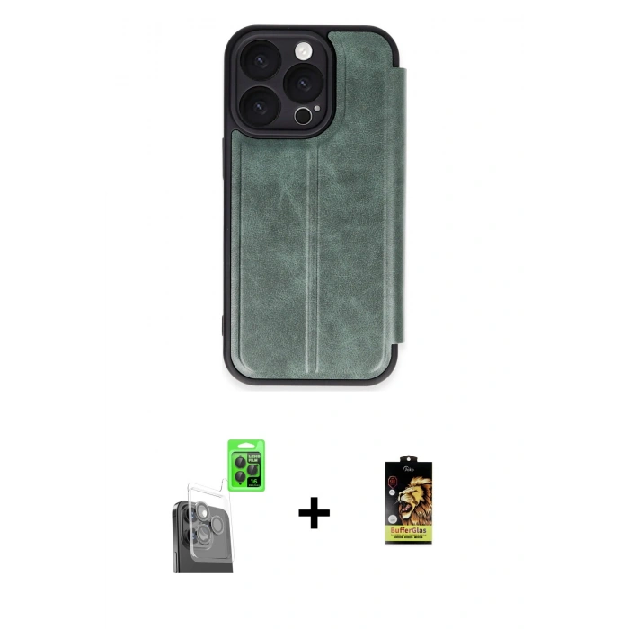 MARSİLYAN™- iPhone 16 Pro Max Kılıf Zirve Yansıma Serisi - Siyah Buffer Cam Ekran Koruyucu + Raze Metal Kamera Lens - SH