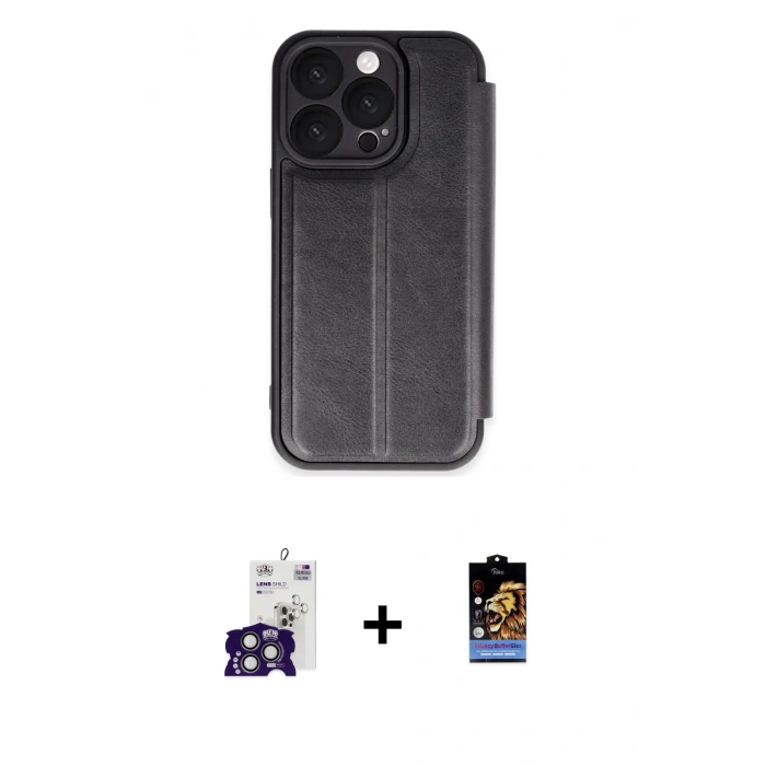 MARSİLYAN™- iPhone 16 Pro Max Kılıf Zirve Yansıma Serisi - Siyah Buffer Hayalet Cam Ekran Koruyucu + Bilvis Titan Kamera Lens - TMGI